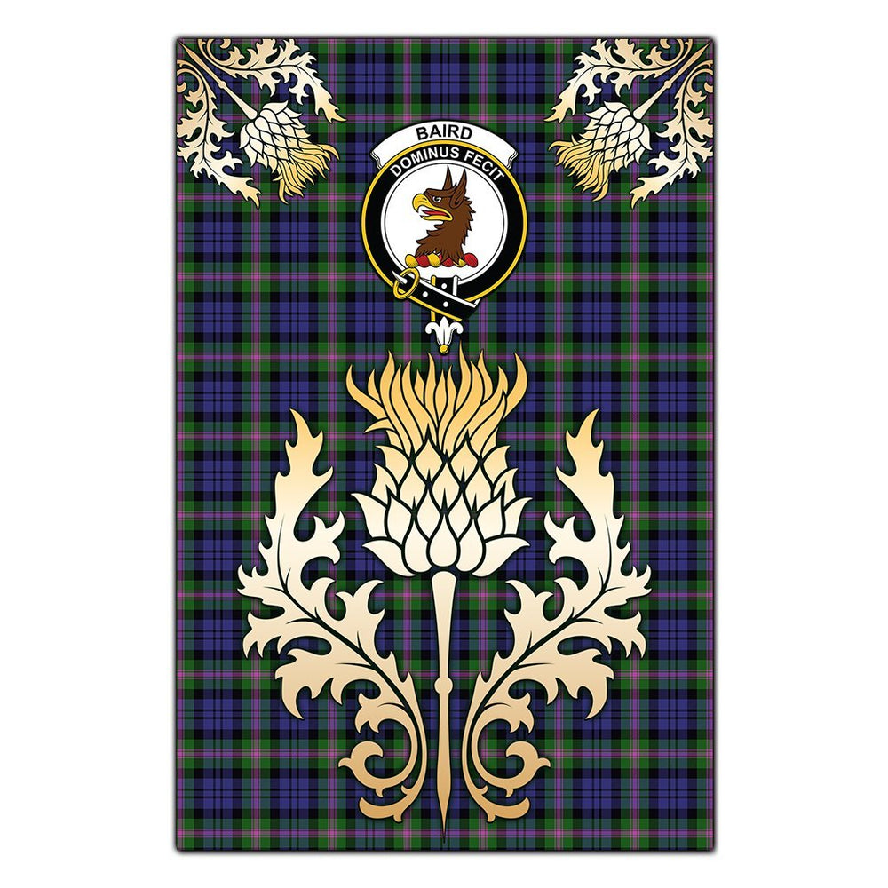 Clan Baird Modern Tartan Crest Black Garden Flag  - Gold Thistle   Ver 1HG14 Clan Baird Tartan Today   