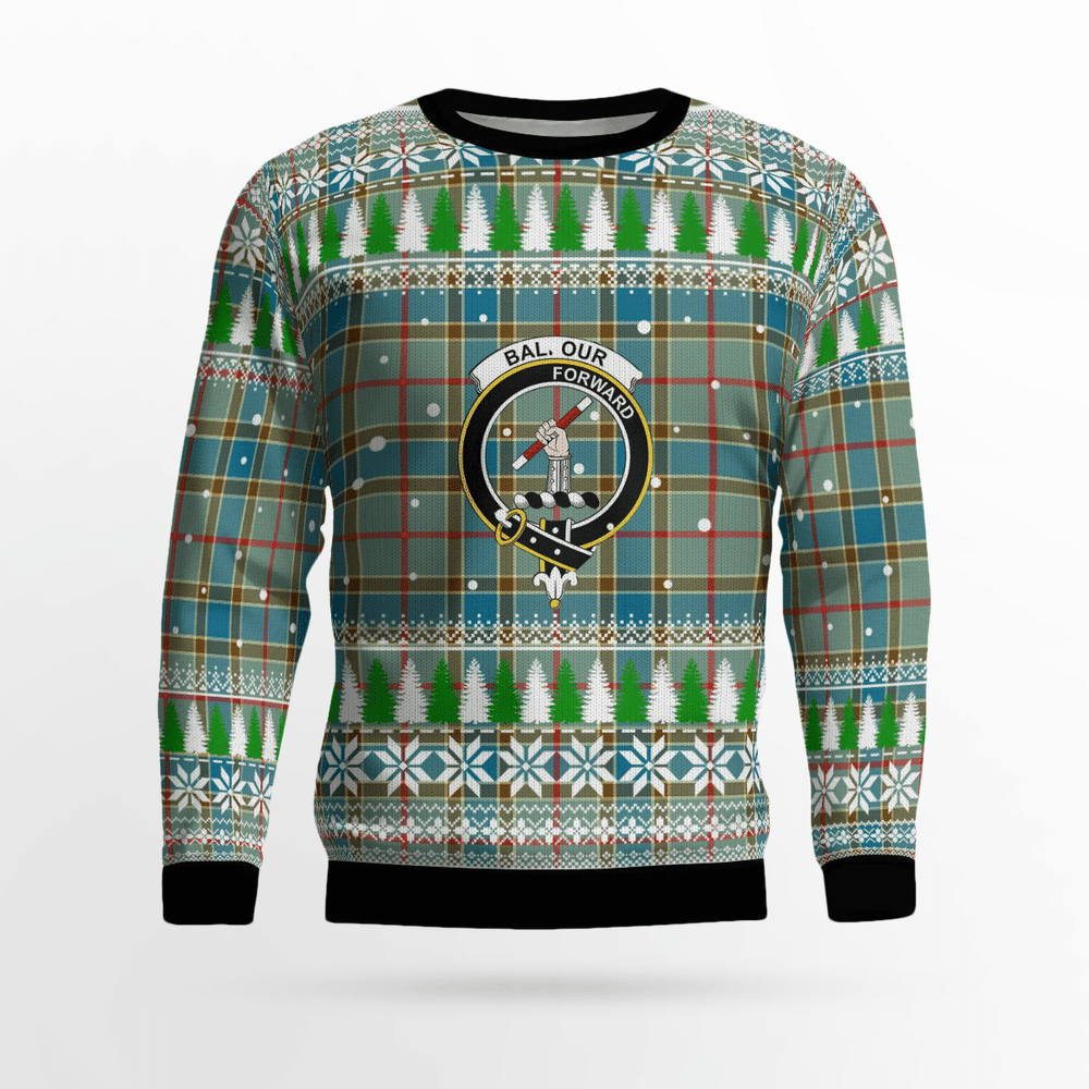 Clan Balfour Blue Crest Tartan Christmas Ugly Sweater SA83 Balfour Blue Crest Tartan Tartan Ugly Sweater   