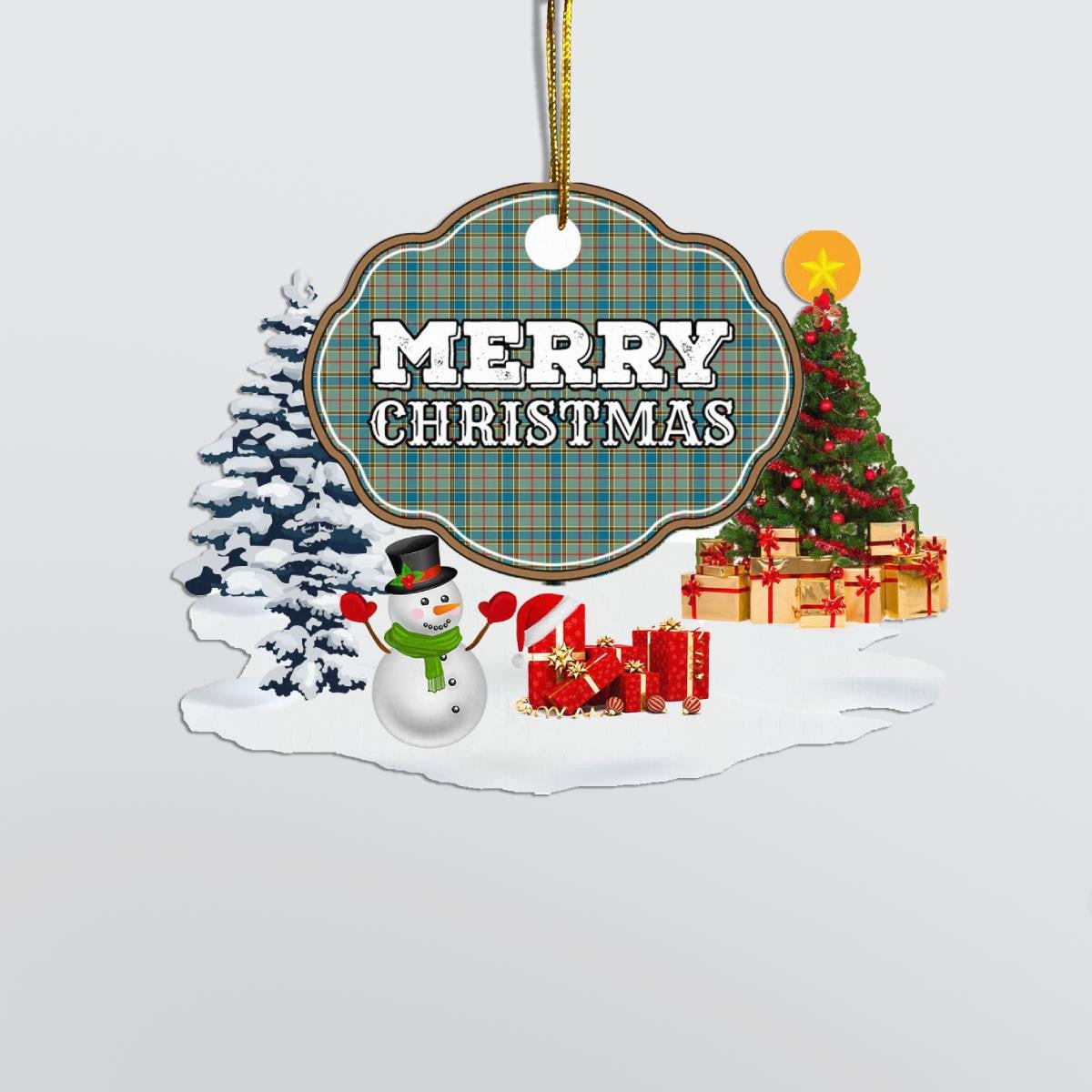 Clan Balfour Blue "Merry Christmas" Tartan Acrylic Ornament EO31 Balfour Blue Tartan Tartan Christmas   
