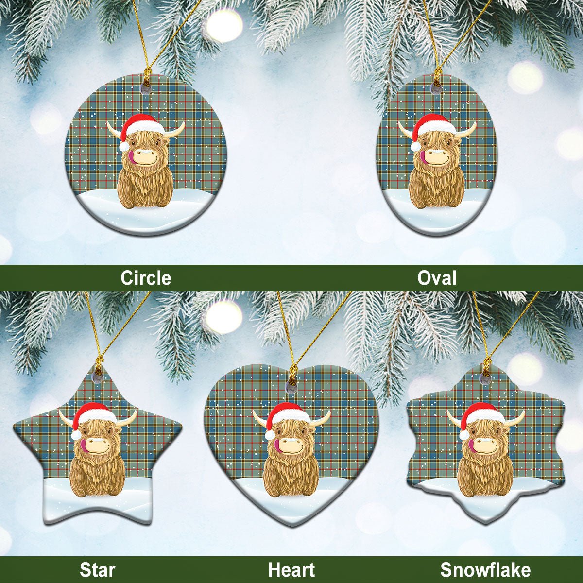Clan Balfour Blue Tartan Christmas Ceramic Ornament Highland Cows Style GZ85 Balfour Blue Tartan Tartan Ornament   