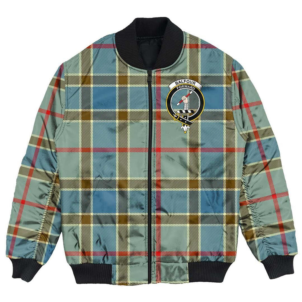 Clan Balfour Blue Tartan Crest Bomber Jacket WS48 Balfour Blue Tartan Tartan Bomber Jacket   