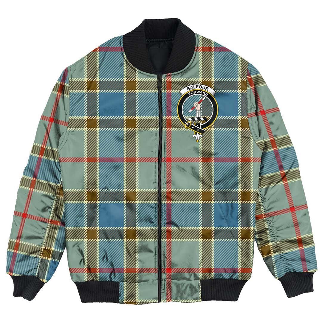 Clan Balfour Blue Tartan Crest Bomber Jacket WS48 Balfour Blue Tartan Tartan Bomber Jacket   