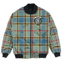 Clan Balfour Blue Tartan Crest Bomber Jacket WS48 Balfour Blue Tartan Tartan Bomber Jacket   