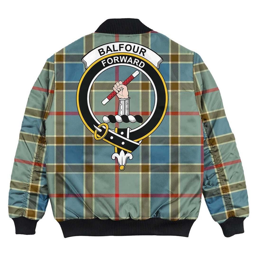 Clan Balfour Blue Tartan Crest Bomber Jacket WS48 Balfour Blue Tartan Tartan Bomber Jacket   