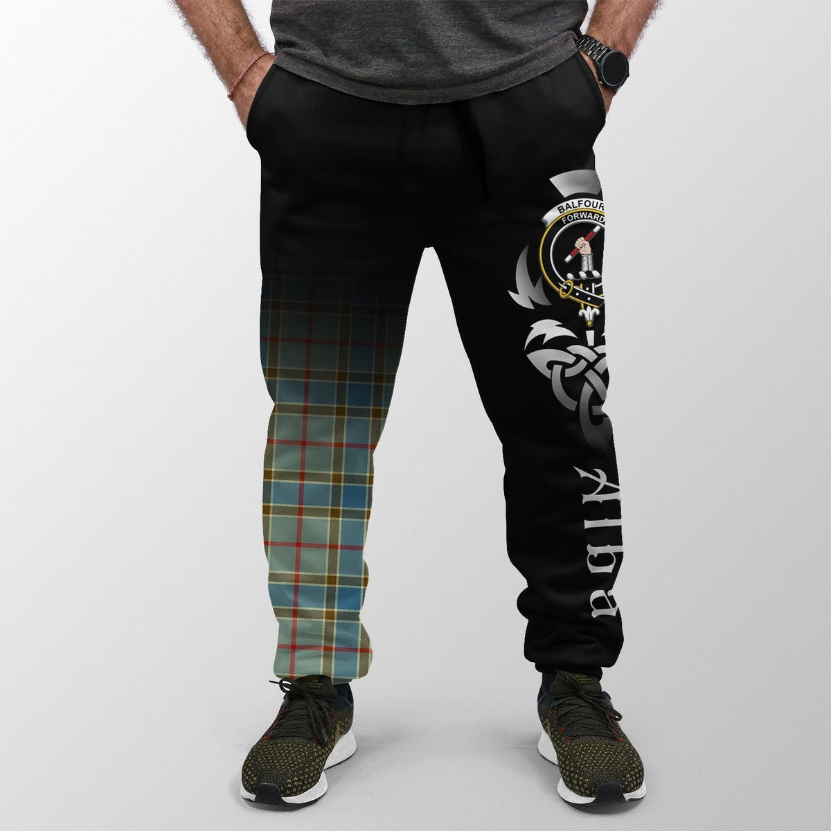 Clan Balfour Blue Tartan Crest Jogger Sweatpants  Alba Celtic Style GN31 Clan Balfour Tartan Today   