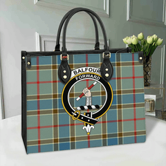 Clan Balfour Blue Tartan Crest Leather Bag ZR73 Clan Balfour Tartan Today   