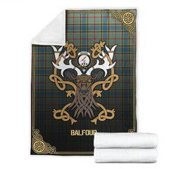 Clan Balfour Blue Tartan Crest Premium Blanket Celtic Stag Style PT59 Clan Balfour Tartan Today   