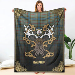 Clan Balfour Blue Tartan Crest Premium Blanket Celtic Stag Style PT59 Clan Balfour Tartan Today   