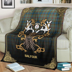 Clan Balfour Blue Tartan Crest Premium Blanket Celtic Stag Style PT59 Clan Balfour Tartan Today   