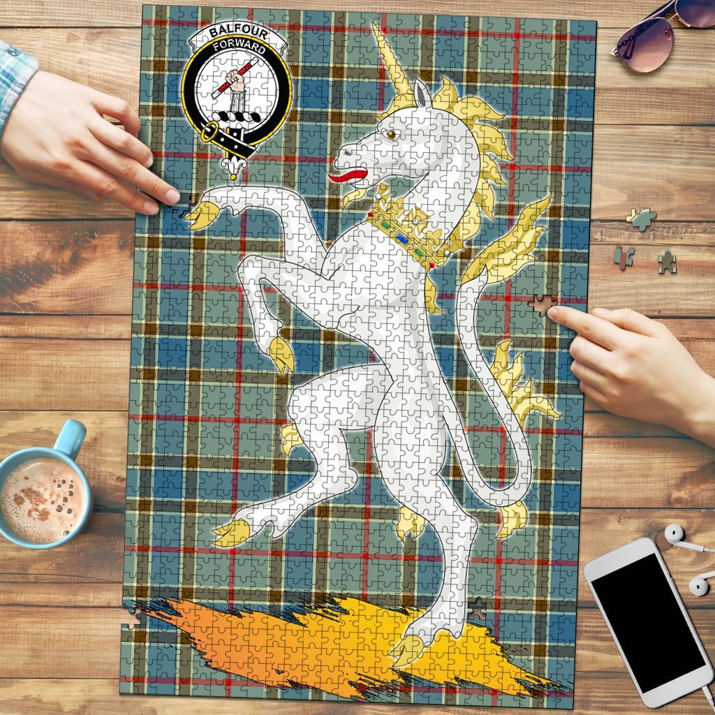 Clan Balfour Blue Tartan Crest Unicorn Scotland Jigsaw Puzzles Gift For Family TL11 Clan Balfour Tartan Today   