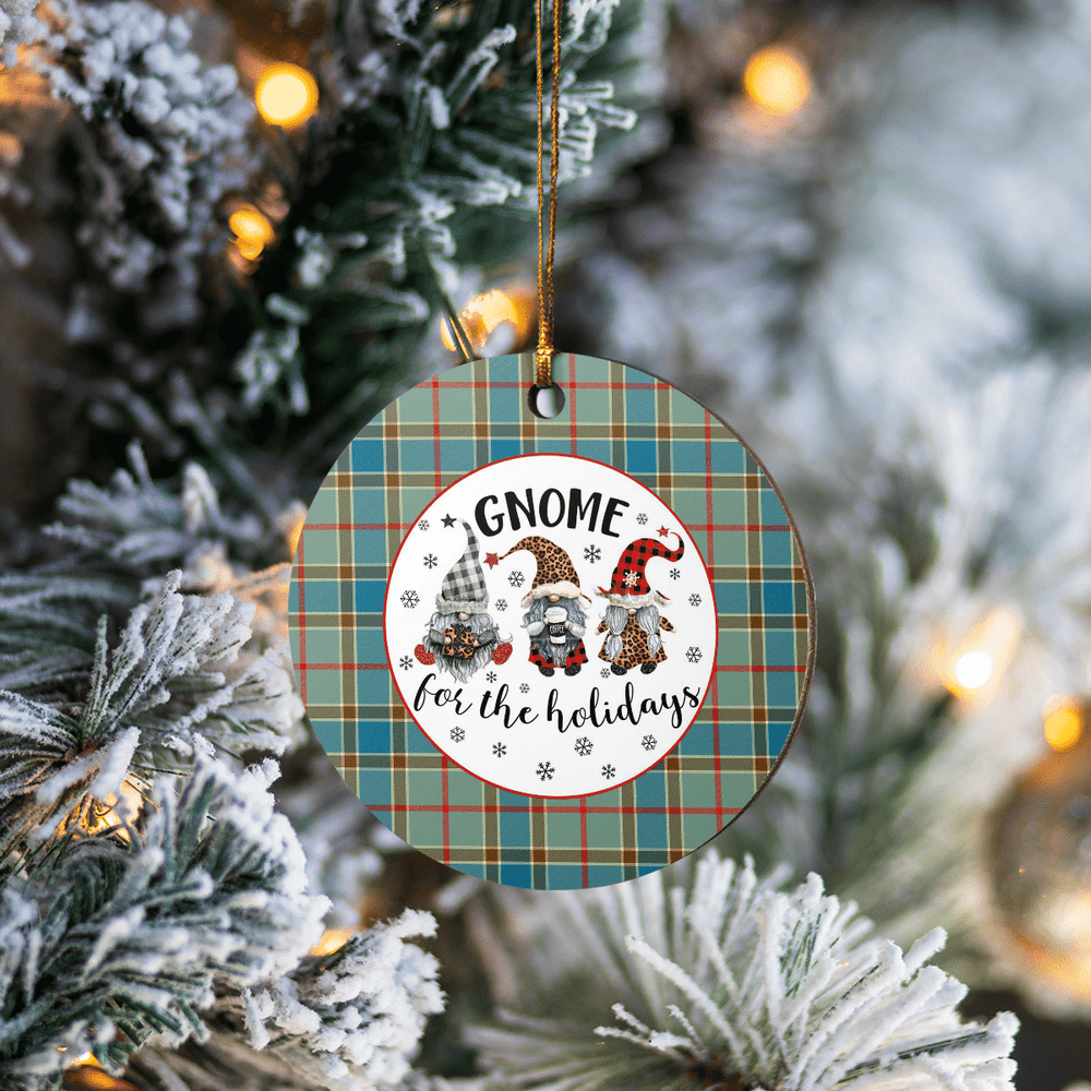 Clan Balfour Blue Tartan Gnome Round Ceramic Ornament CN47 Balfour Blue Tartan Tartan Christmas   