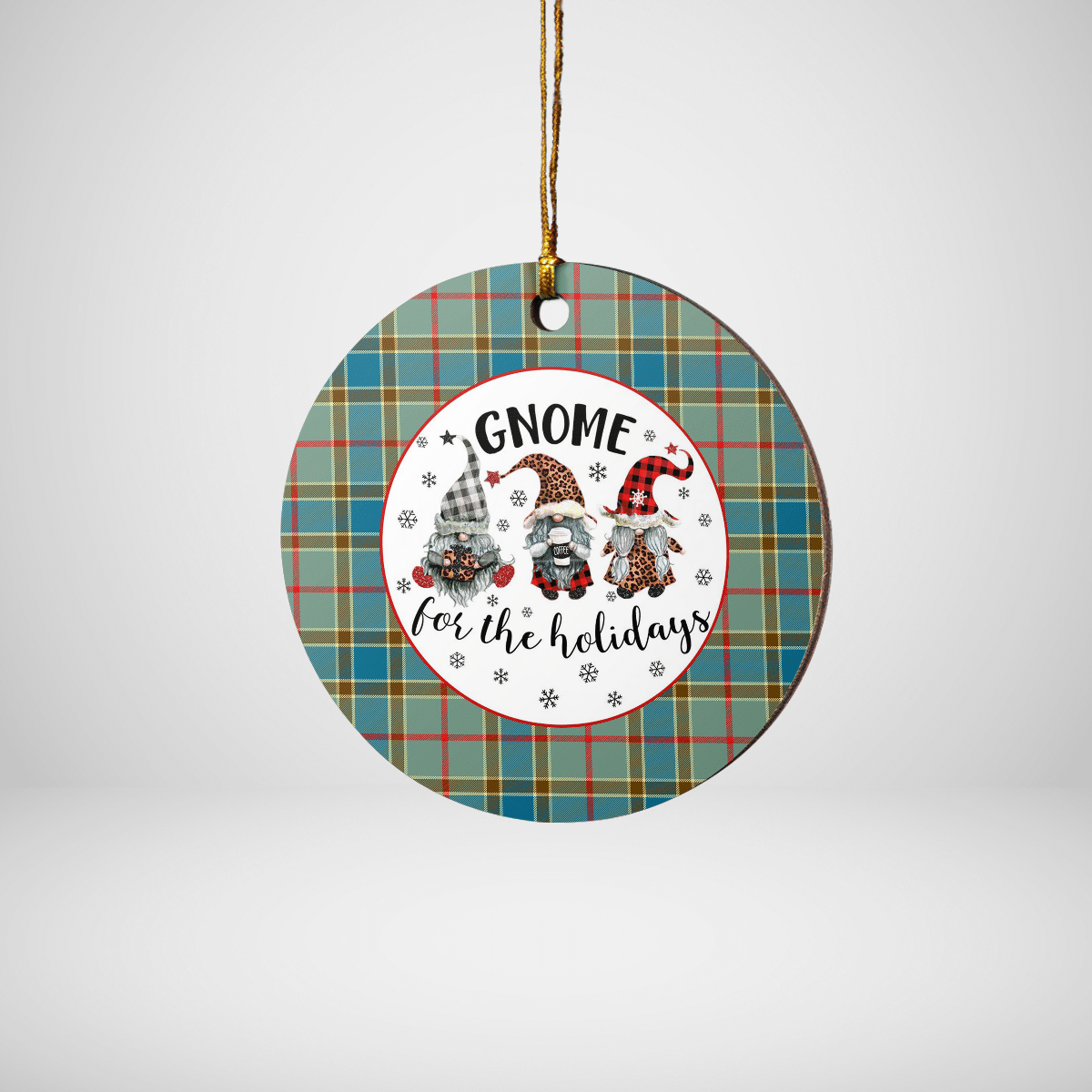 Clan Balfour Blue Tartan Gnome Round Ceramic Ornament CN47 Balfour Blue Tartan Tartan Christmas   