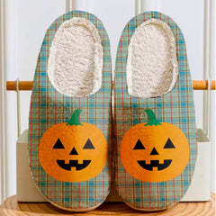 Clan Balfour Blue Tartan Halloween Pumpkin Slippers, Fluffy Spooky Slippers XH54 Balfour Blue Tartan Tartan Halloween   
