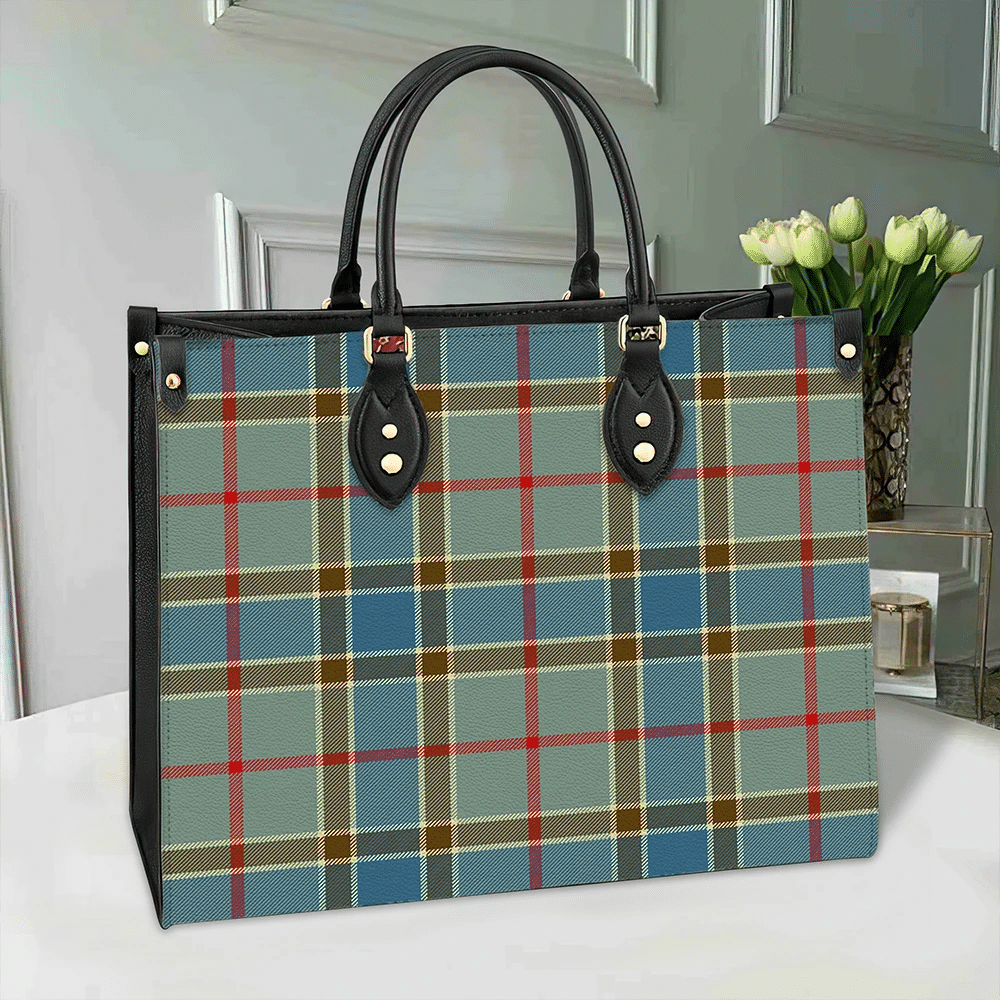 Clan Balfour Blue Tartan Leather Bag VG97 Clan Balfour Tartan Today   