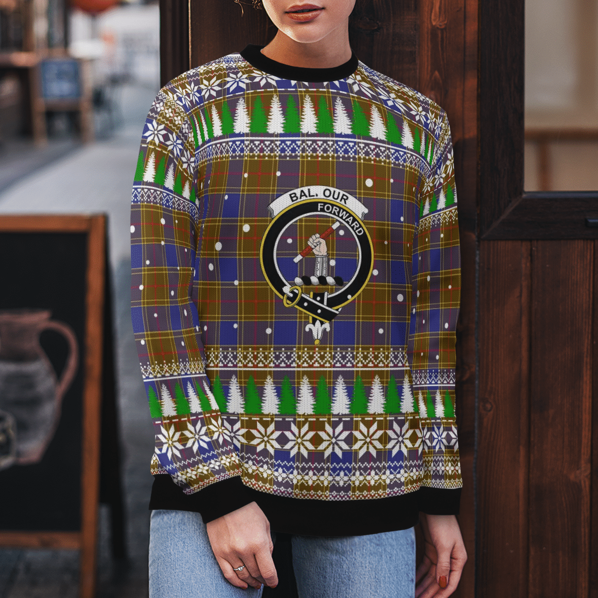 Clan Balfour Modern Crest Tartan Christmas Ugly Sweater QY94 Balfour Modern Crest Tartan Tartan Ugly Sweater   