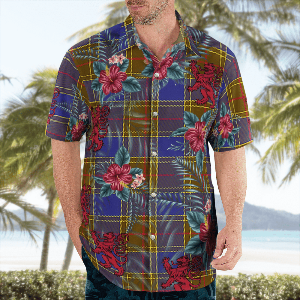 Clan Balfour Modern Tartan Scottish Lion Hawaiian Shirt TR75 Balfour Modern Tartan Tartan Hawaii Shirt   