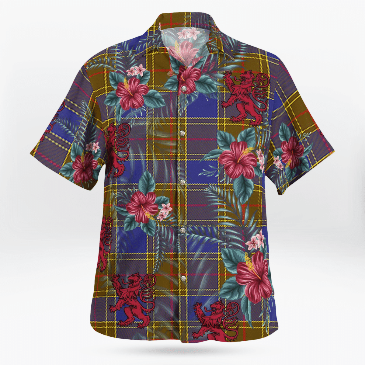 Clan Balfour Modern Tartan Scottish Lion Hawaiian Shirt TR75 Balfour Modern Tartan Tartan Hawaii Shirt   
