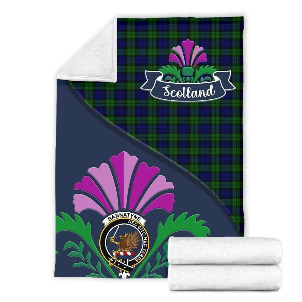 Clan Bannatyne Tartan Crest Premium Blanket Thistle Style PQ30 Clan Bannatyne Tartan Today   