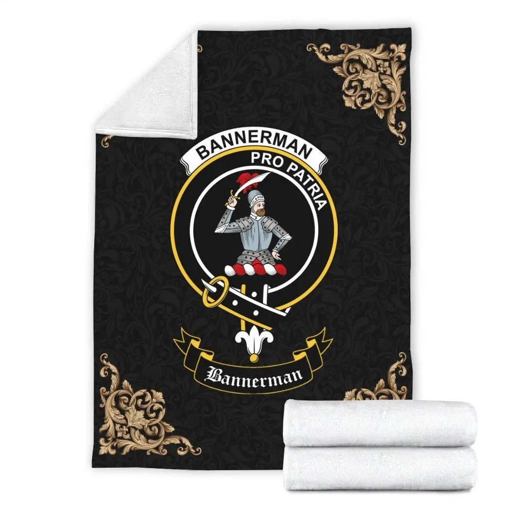 Clan Bannerman Crest Tartan Premium Blanket Black LG94 Clan Bannerman Tartan Today   