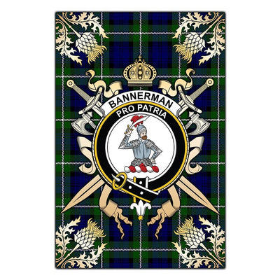 Clan Bannerman Tartan Crest Black Garden Flag - Gold Thistle