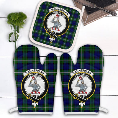 Clan Bannerman Tartan Crest Oven Mitt And Pot Holder (2 Oven Mitts + 1 Pot Holder)