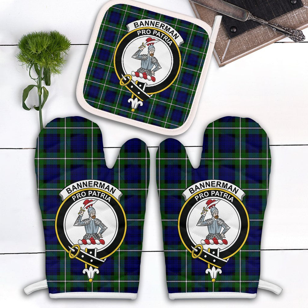 Clan Bannerman Tartan Crest Oven Mitt And Pot Holder (2 Oven Mitts + 1 Pot Holder) CV49 Clan Bannerman Tartan Today   