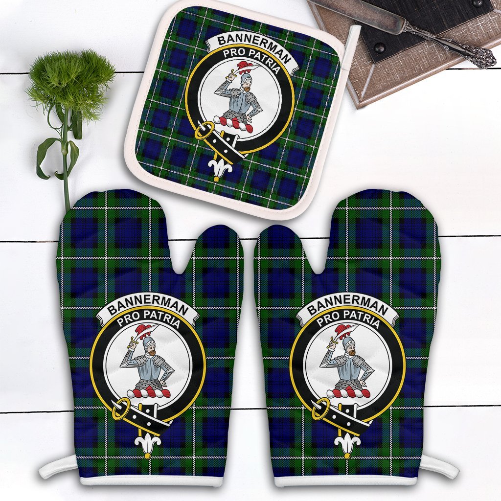Clan Bannerman Tartan Crest Oven Mitt And Pot Holder (2 Oven Mitts + 1 Pot Holder) CV49 Clan Bannerman Tartan Today   