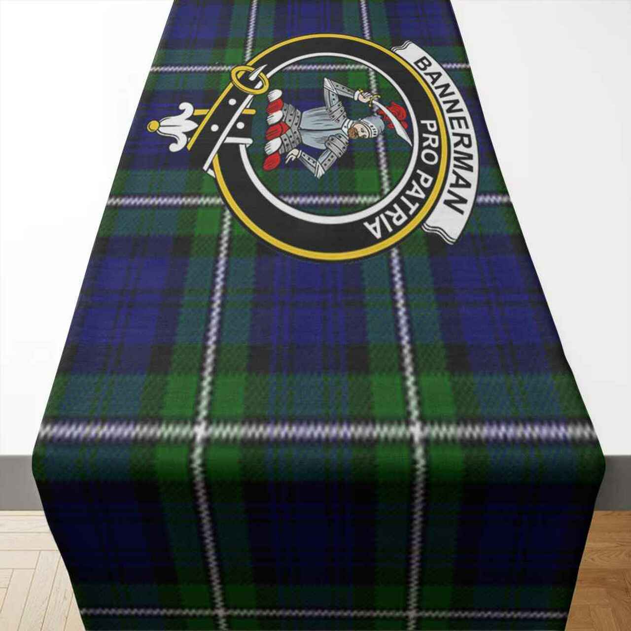 Clan Bannerman Tartan Crest Table Runner Cotton EC10 Bannerman Tartan Tartan Table Runner   