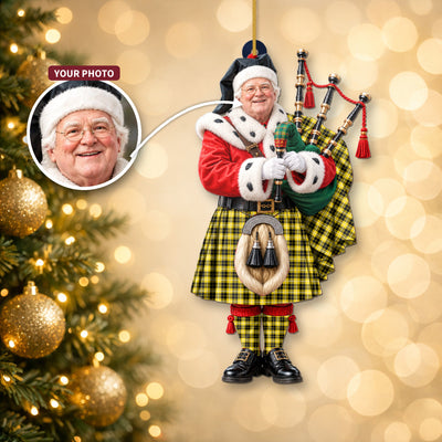 Clan Barclay Dress Modern Tartan Christmas Piper Ornament with Custom Photo