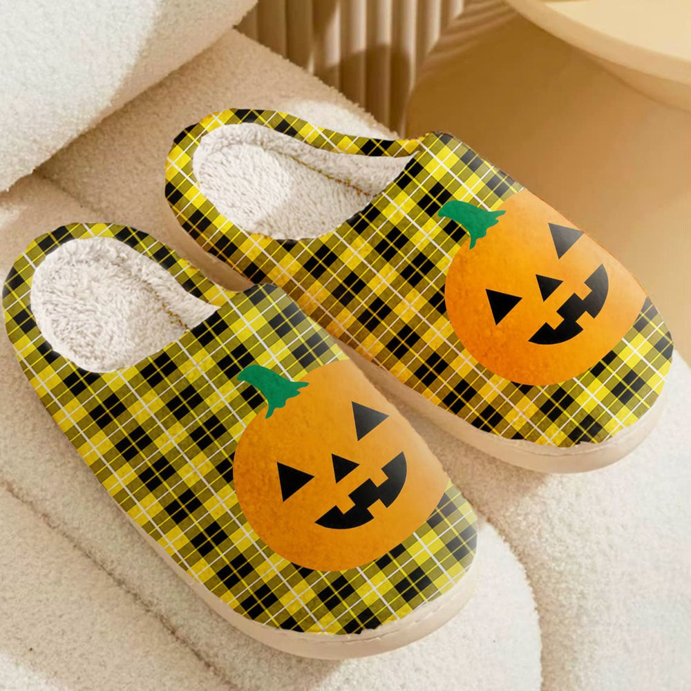 Clan Barclay Dress Modern Tartan Halloween Pumpkin Slippers, Fluffy Spooky Slippers TH24 Barclay Dress Modern Tartan Tartan Halloween   