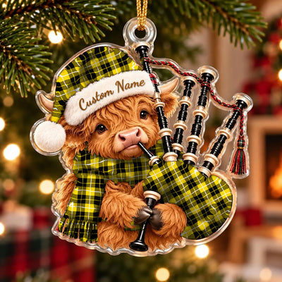Clan Barclay Dress Modern Tartan Piper Highland Cow Ornament with Custom Name