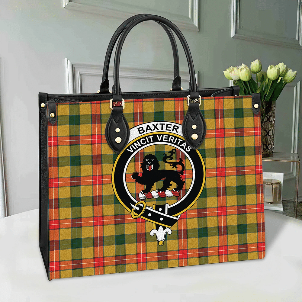 Clan Baxter Modern Crest Tartan Leather Bag CQ62 Clan Baxter Tartan Today   