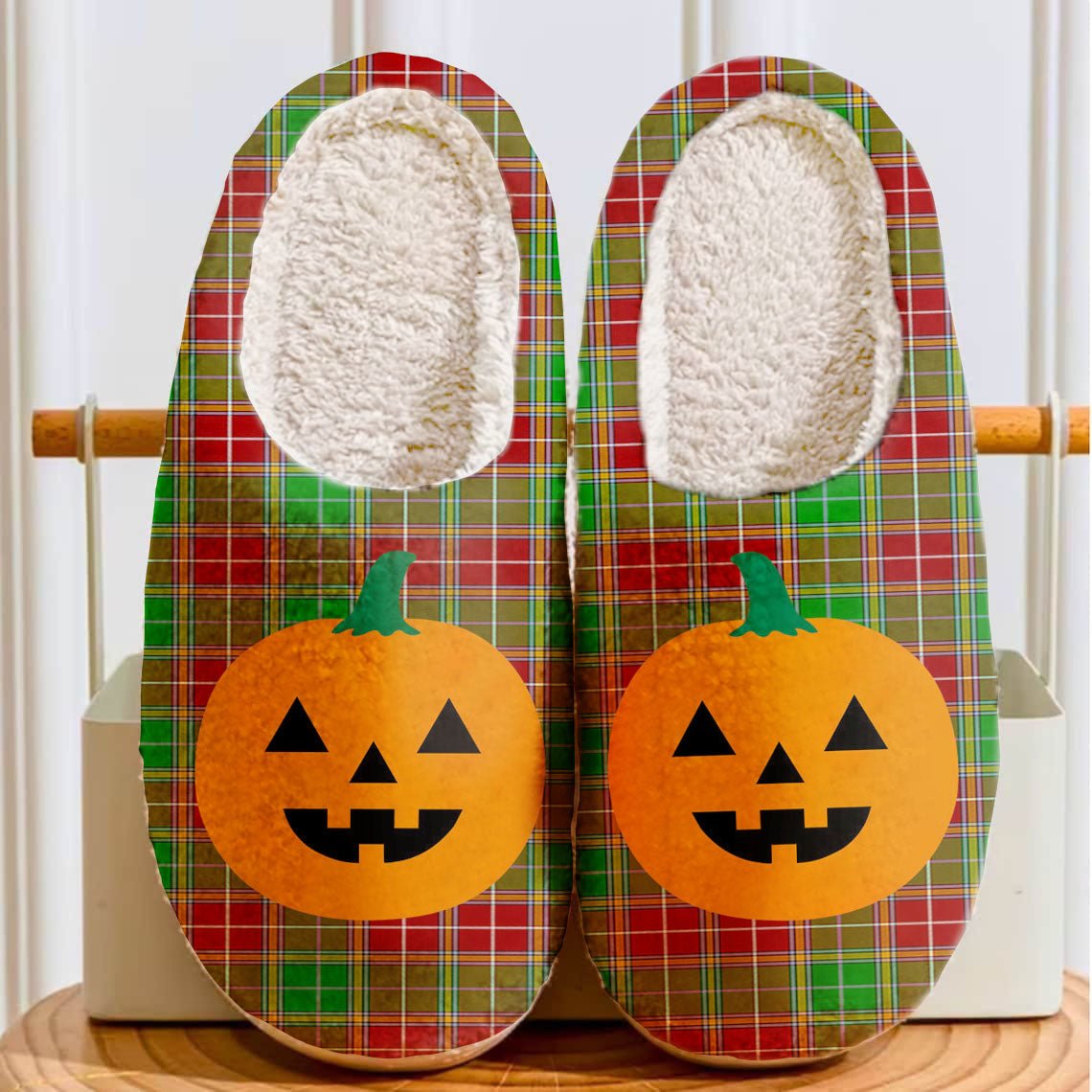 Clan Baxter Modern Tartan Halloween Pumpkin Slippers, Fluffy Spooky Slippers RG36 Baxter Modern Tartan Tartan Halloween   