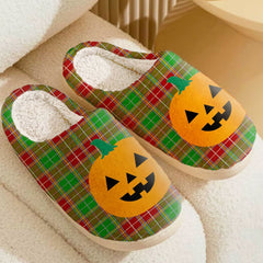Clan Baxter Modern Tartan Halloween Pumpkin Slippers, Fluffy Spooky Slippers RG36 Baxter Modern Tartan Tartan Halloween   