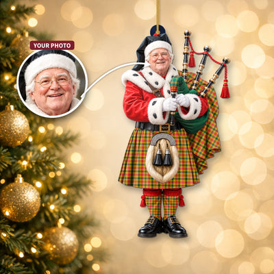 Clan Baxter Tartan Christmas Piper Ornament with Custom Photo
