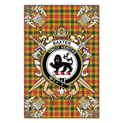 Clan Baxter Tartan Crest Black Garden Flag - Gold Thistle