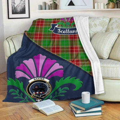 Clan Baxter Tartan Crest Premium Blanket Thistle Style LS27