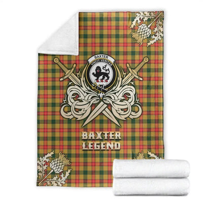 Clan Baxter Tartan Gold Courage Symbol Blanket MP54