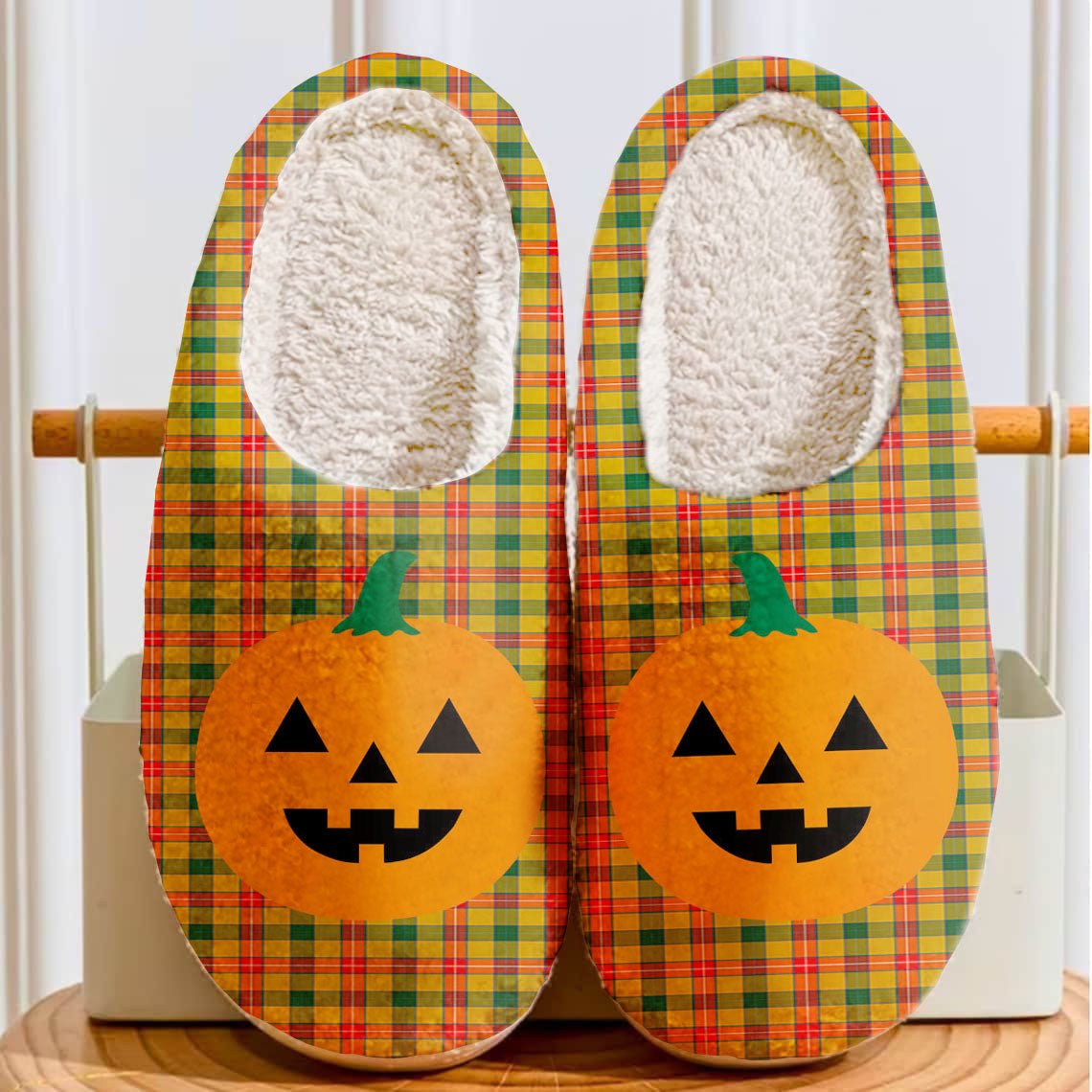 Clan Baxter Tartan Halloween Pumpkin Slippers, Fluffy Spooky Slippers MO72 Baxter Tartan Tartan Halloween   