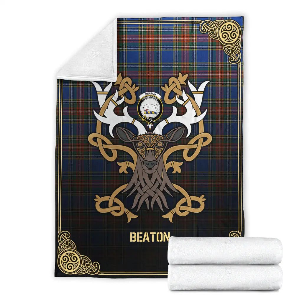 Clan Beaton Ancient Tartan Crest Premium Blanket Celtic Stag Style YJ46 Clan Beaton Tartan Today   