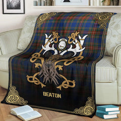 Clan Beaton Ancient Tartan Crest Premium Blanket Celtic Stag Style YJ46 Clan Beaton Tartan Today   