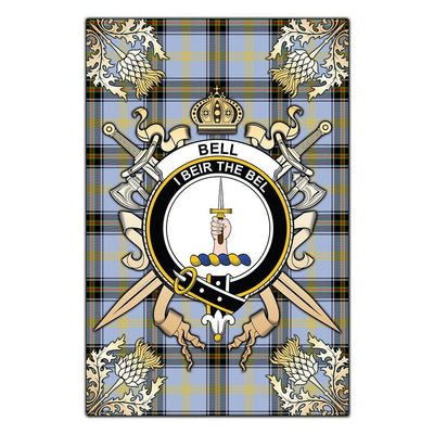 Clan Bell Of The Borders Tartan Crest Black Garden Flag - Gold Thistle RY43