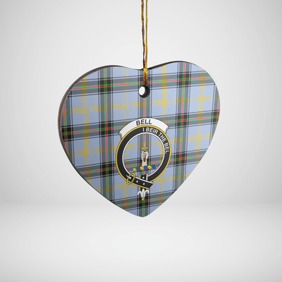 Clan Bell of the Borders Tartan Crest Heart Ceramic Ornament