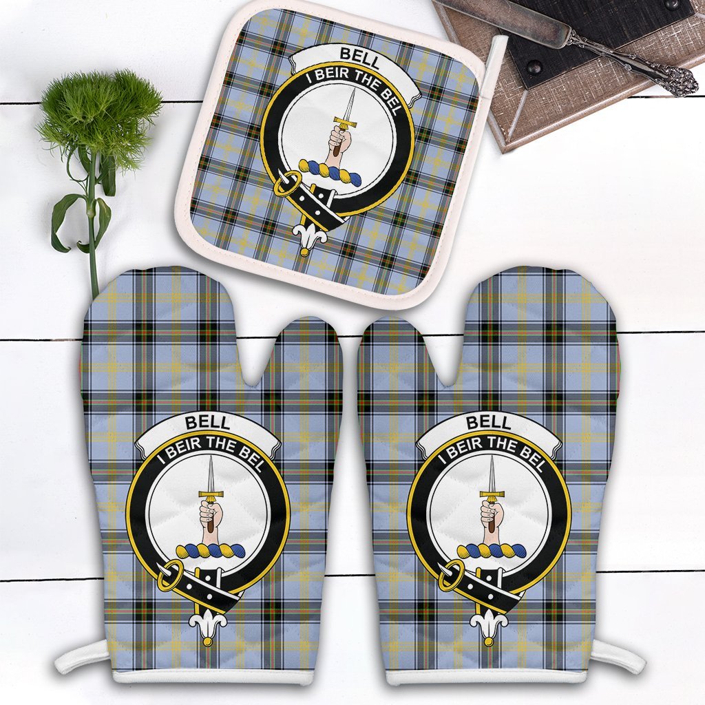 Clan Bell Of The Borders Tartan Crest Oven Mitt And Pot Holder (2 Oven Mitts + 1 Pot Holder) LL80 Clan Bell Tartan Today   