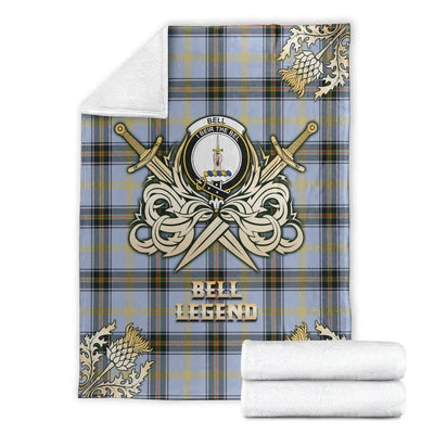 Clan Bell of the Borders Tartan Gold Courage Symbol Blanket