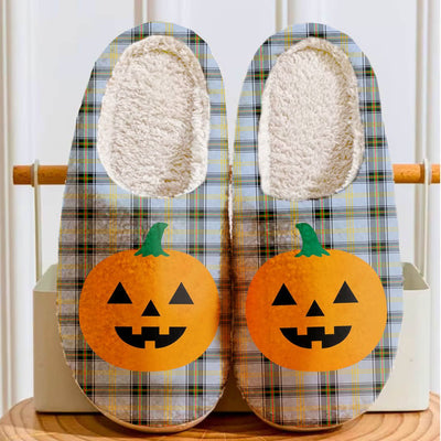 Clan Bell of the Borders Tartan Halloween Pumpkin Slippers, Fluffy Spooky Slippers
