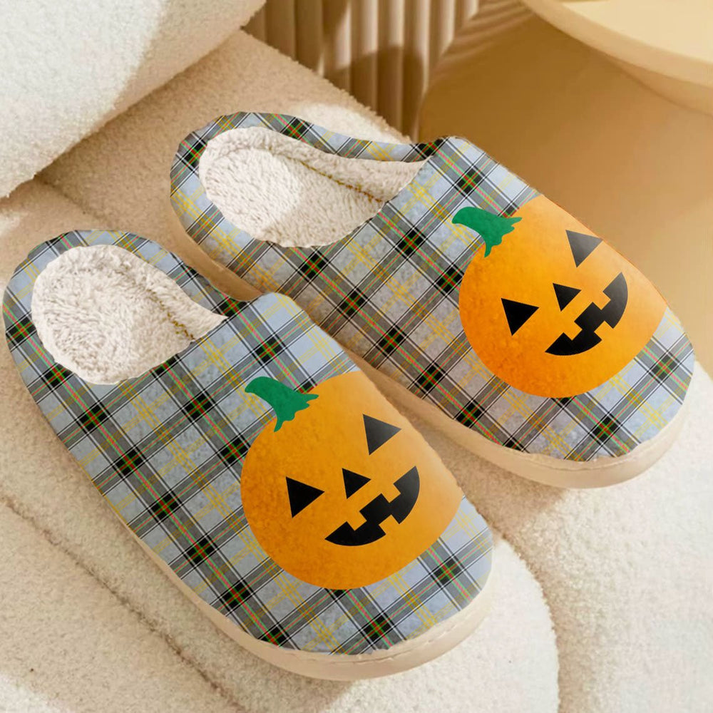 Clan Bell of the Borders Tartan Halloween Pumpkin Slippers, Fluffy Spooky Slippers BR98 Bell of the Borders Tartan Tartan Halloween   