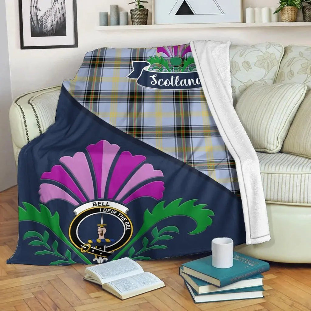 Clan Bell Tartan Crest Premium Blanket Thistle Style XY23 Clan Bell Tartan Today   