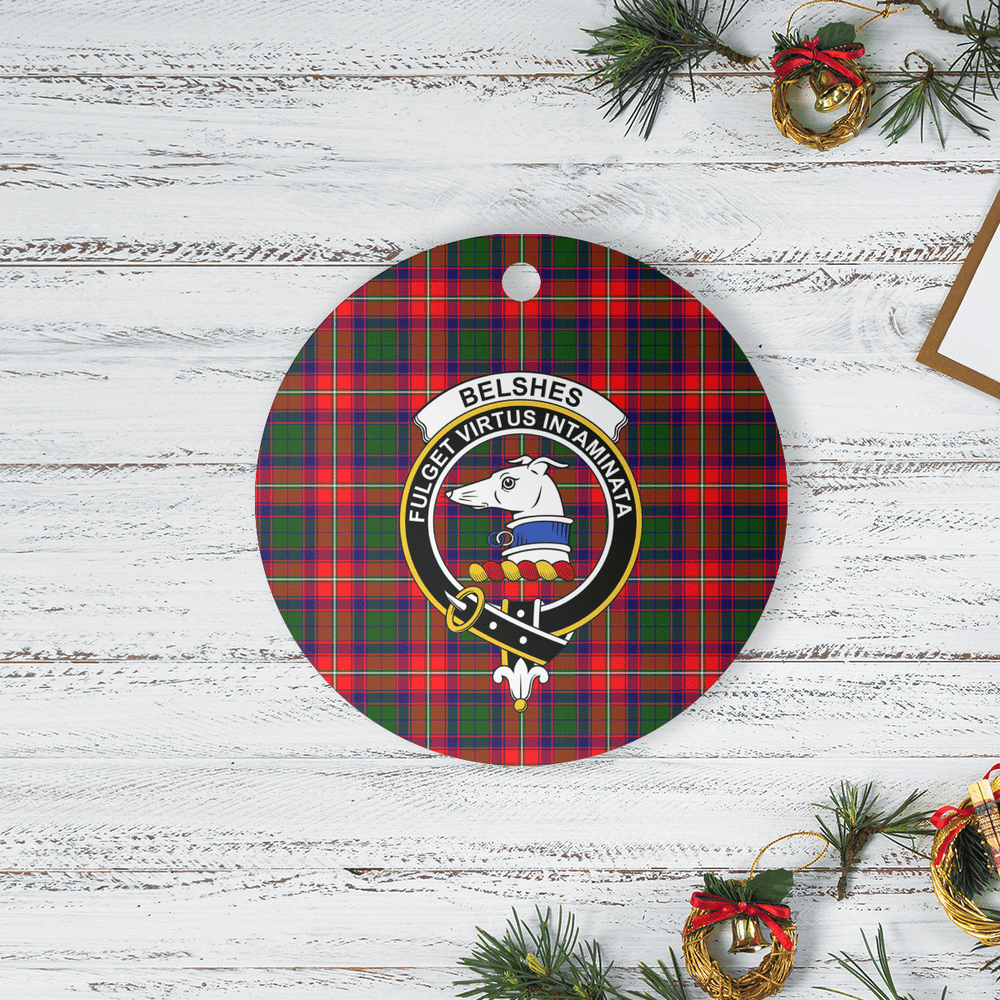 Clan Belshe Tartan Crest Round Ceramic Ornament PP43 Belshe Tartan Tartan Christmas   