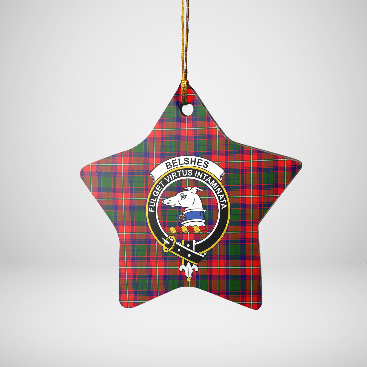Clan Belshe Tartan Crest Star Ceramic Ornament EM87 Belshe Tartan Tartan Christmas   